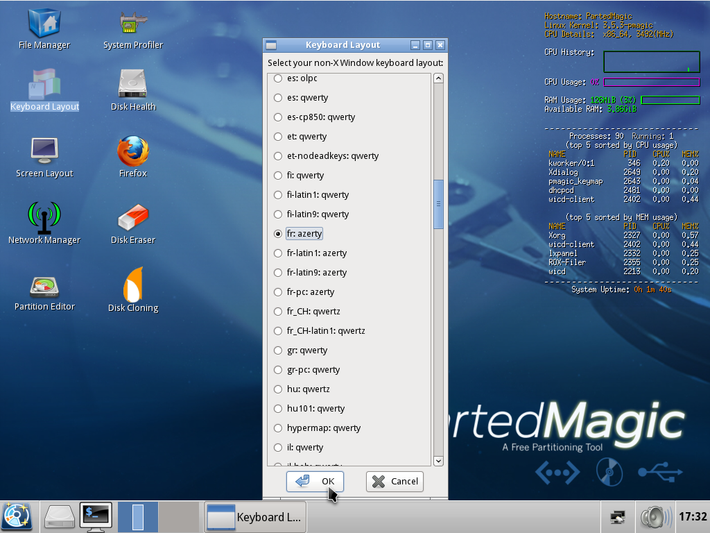 PartedMagic keyboard layout
